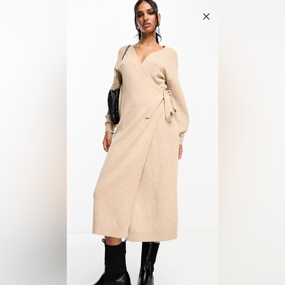 Y.A.S wrap knitted midi dress in cream